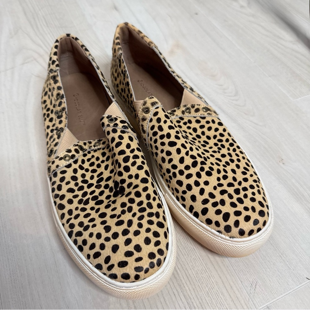Chocolat Blu Noella Tan Leopard Calf Hair Womens Slip-On Sneaker sz 40 UK/8.5 US
